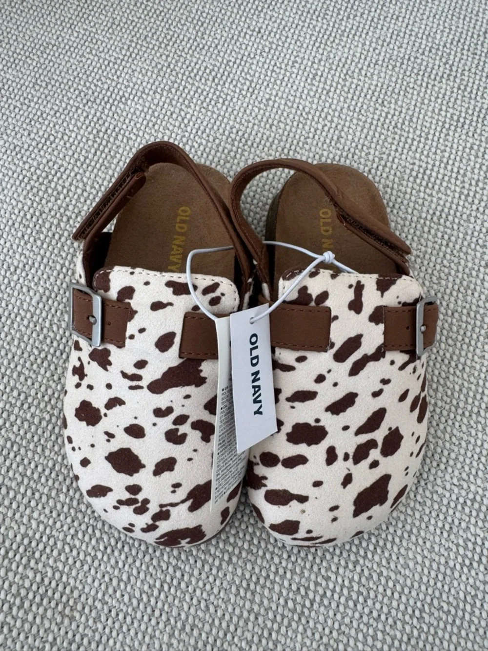 Old Navy Cream and Brown Toddler Cow-Print Clogs